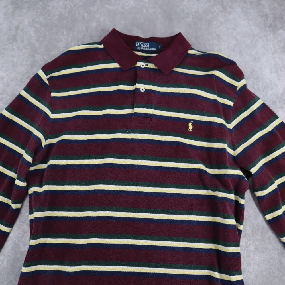 Vintage Polo Ralph Lauren Long Sleeve Striped Rugby Polo Shirt Mens M Preppy 90s